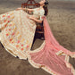 Rajwada Women Apricot Georgette Semi Stitched Lehenga With Unstitched Blouse