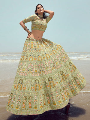 Rajwada Women Green Embroidered Georgette Semi Stitched Lehenga With Unstitched Blouse