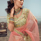 Rajwada Women Green Embroidered Georgette Semi Stitched Lehenga With Unstitched Blouse