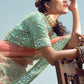 Rajwada Women Sea Green Embroidered Organza Semi Stitched Lehenga With Unstitched Blouse