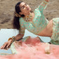 Rajwada Women Sky Blue Embroidered Organza Semi Stitched Lehenga With Unstitched Blouse