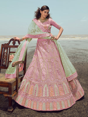 Rajwada Women Light Purple Georgette Semi Stitched Lehenga With Unstitched Blouse