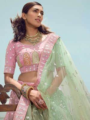 Rajwada Women Light Purple Georgette Semi Stitched Lehenga With Unstitched Blouse