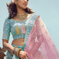 Rajwada Women Light Blue Georgette Semi Stitched Lehenga With Unstitched Blouse