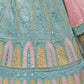 Rajwada Women Light Blue Georgette Semi Stitched Lehenga With Unstitched Blouse