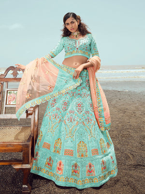 Rajwada Women Blue Semi Stitched Lehenga With Unstitched Blouse