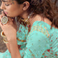 Rajwada Women Blue Semi Stitched Lehenga With Unstitched Blouse