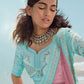 Rajwada Women Light Blue Embroidered Georgette Semi Stitched Lehenga With Unstitched Blouse