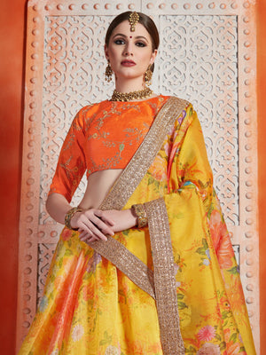Rajwada Women Designer Yellow Organza Semi Stitched Lehenga With  Unstitched Blouse