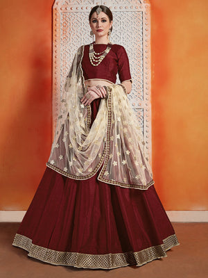 Rajwada Women Art Silk Maroon Semi Stitched Lehenga With Unstitched Blouse