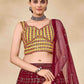 Rajwada Women Maroon Embroidered Semi Stitched Lehenga With Unstitched Blouse