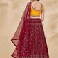 Rajwada Women Maroon Embroidered Semi Stitched Lehenga With Unstitched Blouse
