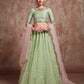 Rajwada Women Green Sequins Sassy Semi Stitched Lehenga With Unstitched Blouse