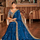 Rajwada Women Dark Blue Organza Embroidered Saree With Unstitched Blouse