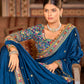 Rajwada Women Dark Blue Organza Embroidered Saree With Unstitched Blouse