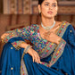 Rajwada Women Dark Blue Organza Embroidered Saree With Unstitched Blouse