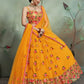 Rajwada Women Mustard Color Soft Net Sequins Semi Stitched Lehenga With Unstitched Blouse