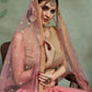 Rajwada Women Peach Soft Net Seqins Semi Stitched Lehenga With Unstitched Blouse