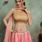 Rajwada Women Peach Soft Net Seqins Semi Stitched Lehenga With Unstitched Blouse