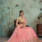Rajwada Women Peach Soft Net Seqins Semi Stitched Lehenga With Unstitched Blouse