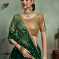 Rajwada Women Stylish Dark Green Soft Net Semi Stitched Lehenga With Unstitched Blouse