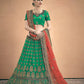 Rajwada Women Green Embroidered Bridal Semi Stitched Lehenga With Unstitched Blouse