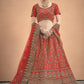 Rajwada Women Red Embroidered Bridal Semi Stitched Lehenga With Unstitched Blouse