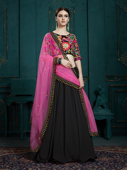 Rajwada Women Black Classy Semi Stitched Lehenga With Unstitched Blouse