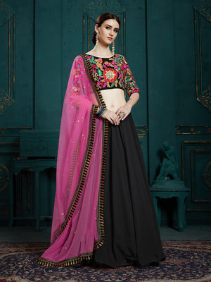 Rajwada Women Black Classy Semi Stitched Lehenga With Unstitched Blouse