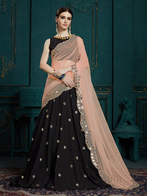 Rajwada Women Black Classy Semi Stitched Lehenga With Unstitched Blouse