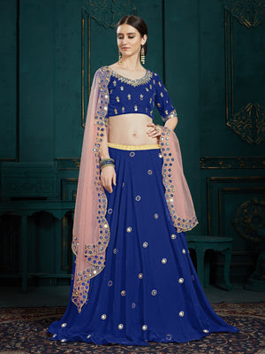 Rajwada Women Designer Dark Blue Sequins Semi Stitched Lehenga With Unstitched Blouse
