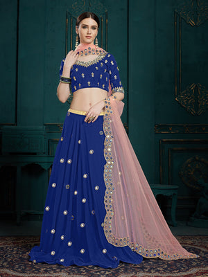 Rajwada Women Designer Dark Blue Sequins Semi Stitched Lehenga With Unstitched Blouse