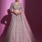 Rajwada Women Peach Georgette Embroidered Semi Stitched Lehenga With Unstitched Blouse