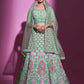 Rajwada Women Sea Green Georgette Embroidered Semi Stitched Lehenga With Unstitched Blouse