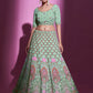 Rajwada Women Sea Green Georgette Embroidered Semi Stitched Lehenga With Unstitched Blouse