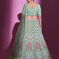 Rajwada Women Sea Green Georgette Embroidered Semi Stitched Lehenga With Unstitched Blouse