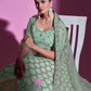Rajwada Women Sea Green Georgette Embroidered Semi Stitched Lehenga With Unstitched Blouse
