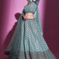 Rajwada Women Blue Silk Blend Embroidered Semi Stitched Lehenga With Unstitched Blouse