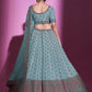 Rajwada Women Blue Silk Blend Embroidered Semi Stitched Lehenga With Unstitched Blouse