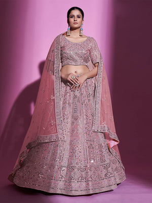 Rajwada Women Pink Silk Blend Embroidered Semi Stitched Lehenga With Unstitched Blouse