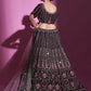 Rajwada Women Violet Crepe Embroidered Semi Stitched Lehenga With Unstitched Blouse