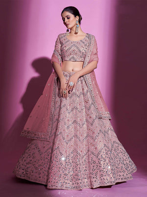 Rajwada Women Pink Silk Blend Embroidered Semi Stitched Lehenga With Unstitched Blouse