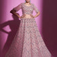 Rajwada Women Pink Silk Blend Embroidered Semi Stitched Lehenga With Unstitched Blouse