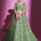 Rajwada Women Green Silk Blend Embroidered Semi Stitched Lehenga With Unstitched Blouse