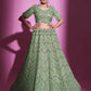 Rajwada Women Green Silk Blend Embroidered Semi Stitched Lehenga With Unstitched Blouse