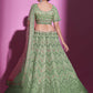 Rajwada Women Green Silk Blend Embroidered Semi Stitched Lehenga With Unstitched Blouse