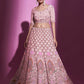 Rajwada Women Peach Georgette Embroidered Semi Stitched Lehenga With Unstitched Blouse