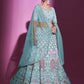 Rajwada Women Blue Georgette Embroidered Semi Stitched Lehenga With Unstitched Blouse