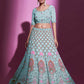 Rajwada Women Blue Georgette Embroidered Semi Stitched Lehenga With Unstitched Blouse