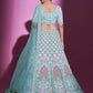 Rajwada Women Blue Georgette Embroidered Semi Stitched Lehenga With Unstitched Blouse